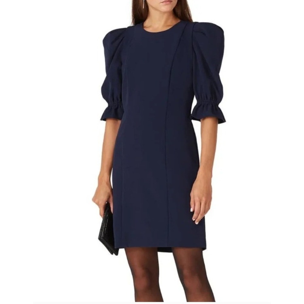 Black Halo Elsie Dress Size 18 Navy Blue Puff Sleeve Dark Academia Career‎ Twee
